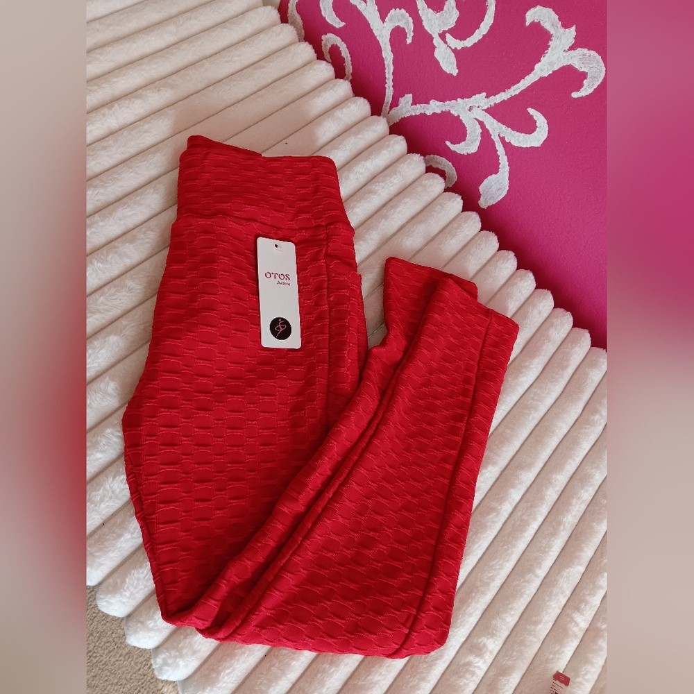 Otos Active Brand Ladys Red Yoga Pants, Size Xl, Fleece Lined